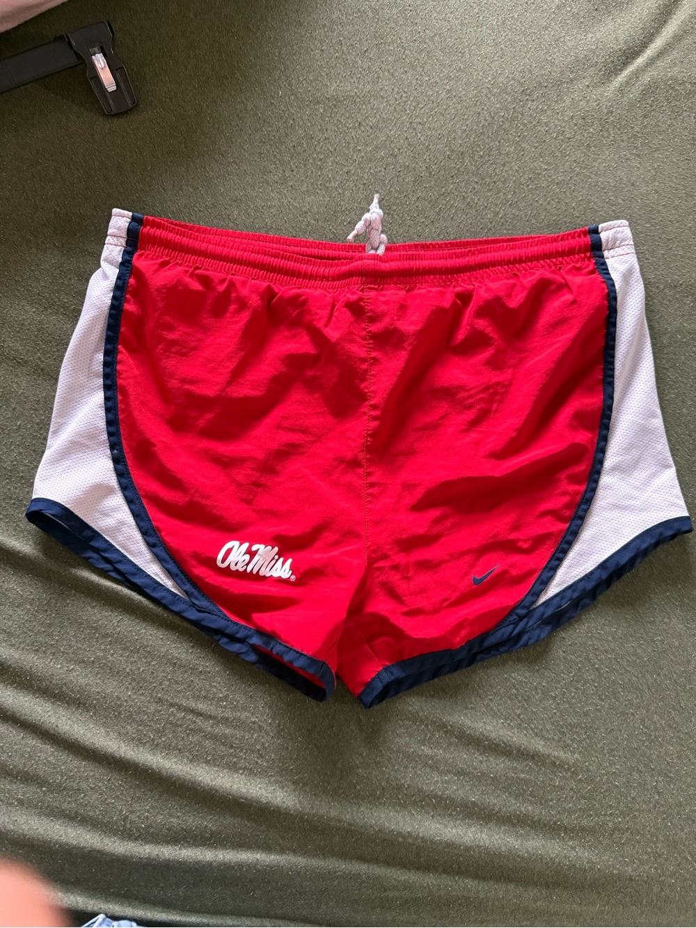 Nike Red and White Athletic Shorts with Swoosh Tag